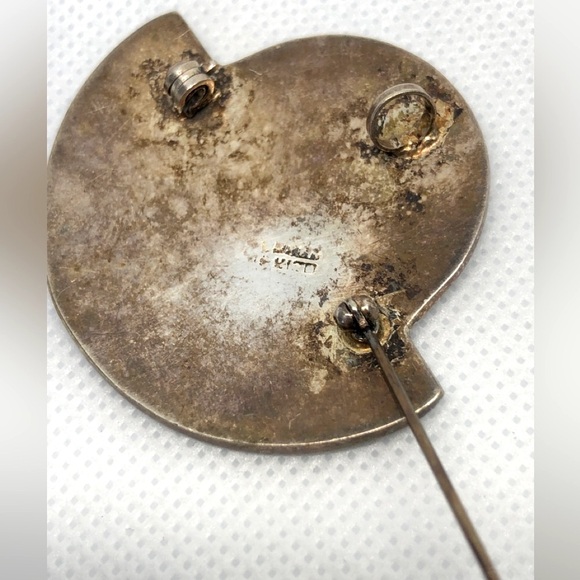 Vintage Alpaca Sterling Floral Mother Of Pearl & Abalone Inlay Brooch Pendant - Picture 7 of 7